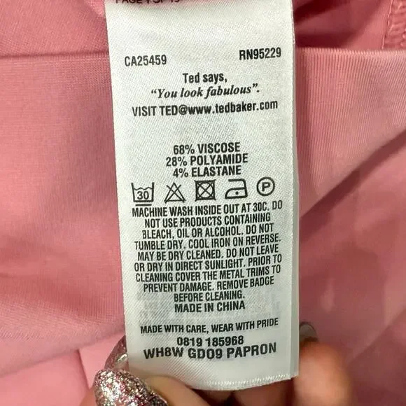 Ted Baker Pink Patron Front Tie Mini Sleeveless Dress size 5 / XL / 12 NEW Tags - Picture 4 of 16